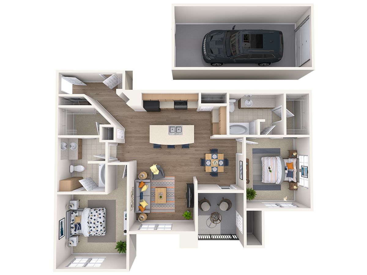 Floor plan for 2 beds, 2 baths, 1325 sqft